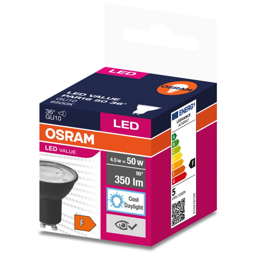 LED Žárovka VALUE PAR16 GU10/4,5W/230V 4000K 36° černá - Ledvance