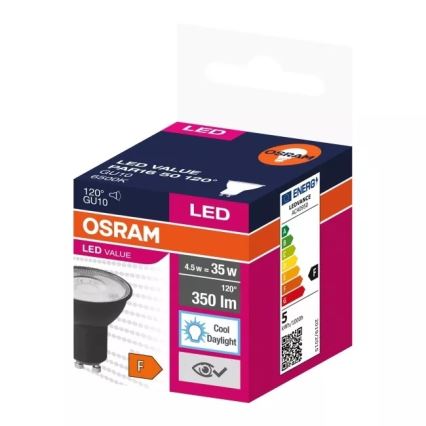 LED Žárovka VALUE PAR16 GU10/4,5W/230V 6500K 120° černá - Ledvance