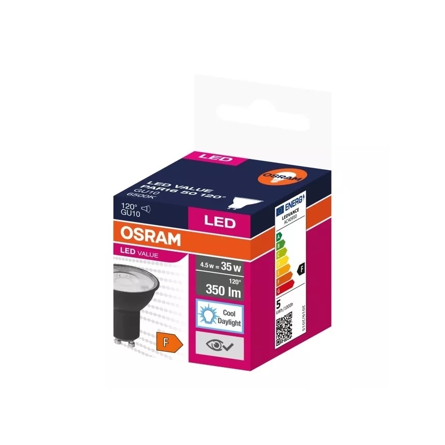 LED Žárovka VALUE PAR16 GU10/4,5W/230V 6500K 120° černá - Ledvance