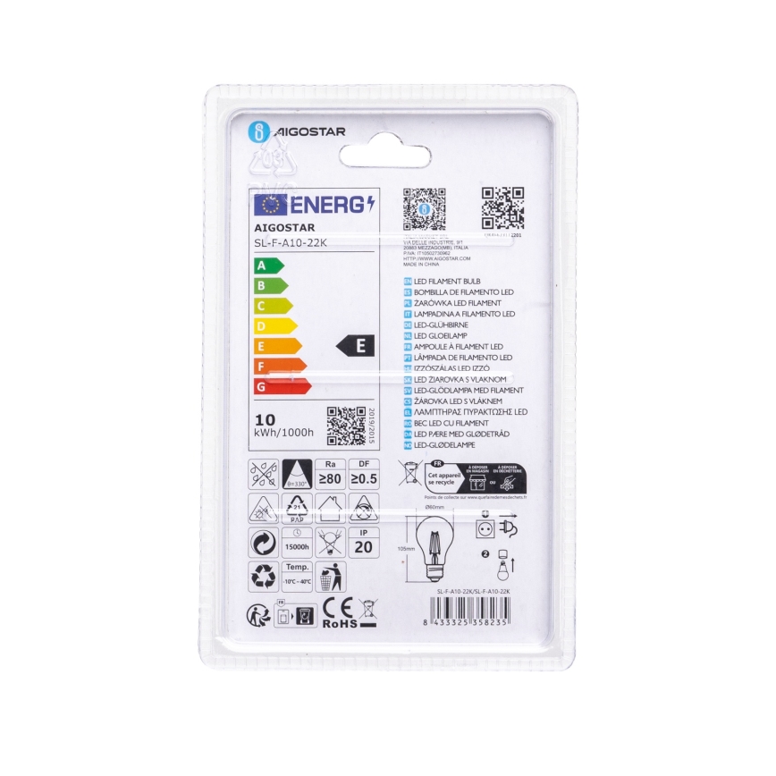 LED Žárovka VINTAGE A60 E27/10W/230V 2200K - Aigostar