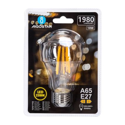 LED Žárovka VINTAGE A65 E27/18W/230V 2200K - Aigostar
