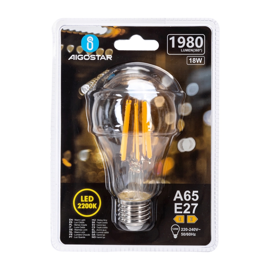 LED Žárovka VINTAGE A65 E27/18W/230V 2200K - Aigostar