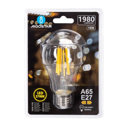LED Žárovka VINTAGE A65 E27/18W/230V 2700K - Aigostar
