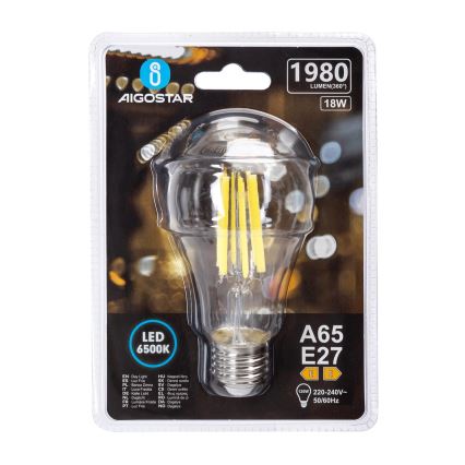 LED Žárovka VINTAGE A65 E27/18W/230V 6500K - Aigostar