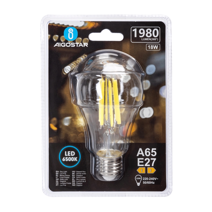 LED Žárovka VINTAGE A65 E27/18W/230V 6500K - Aigostar