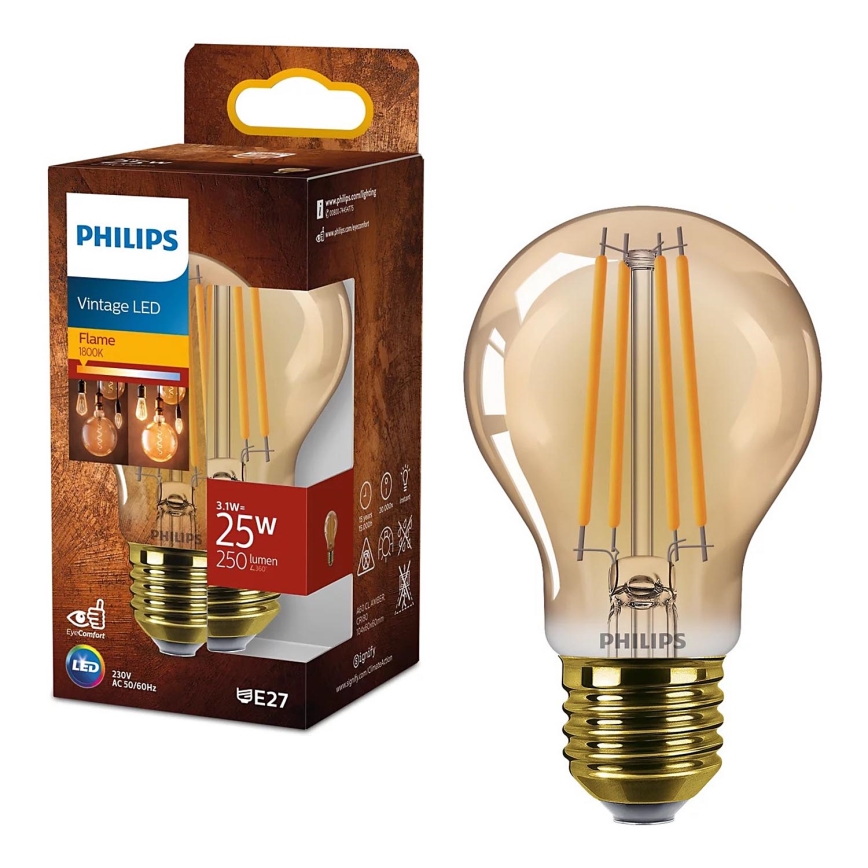 LED Žárovka VINTAGE Philips A60 E27/3,1W/230V 1800K