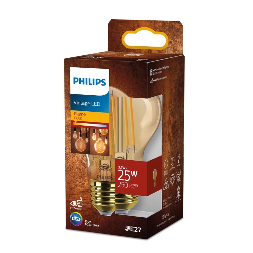 LED Žárovka VINTAGE Philips A60 E27/3,1W/230V 1800K