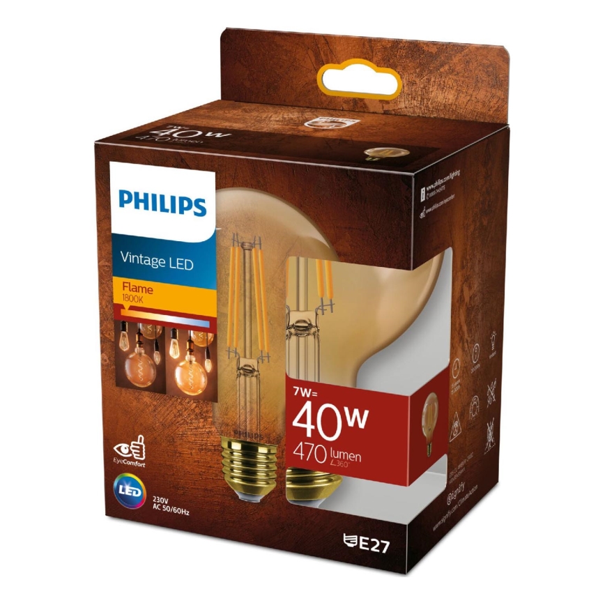 LED Žárovka VINTAGE Philips G95 E27/7W/230V 1800K