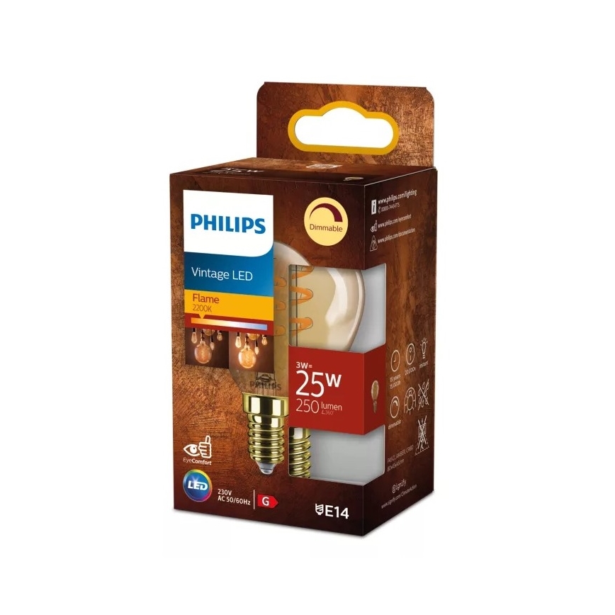 LED Žárovka VINTAGE Philips P45 E14/3W/230V 2200K