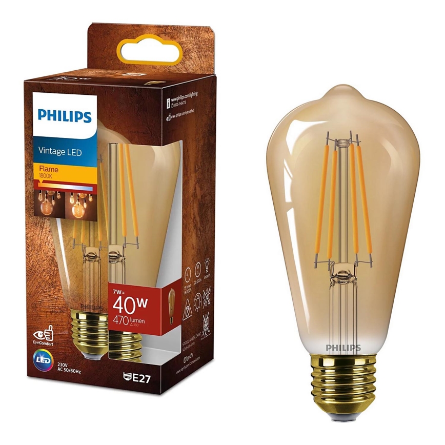 LED Žárovka VINTAGE Philips ST64 E27/7W/230V 1800K