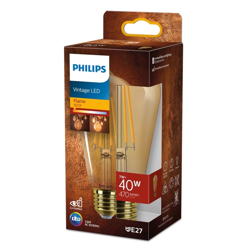 LED Žárovka VINTAGE Philips ST64 E27/7W/230V 1800K