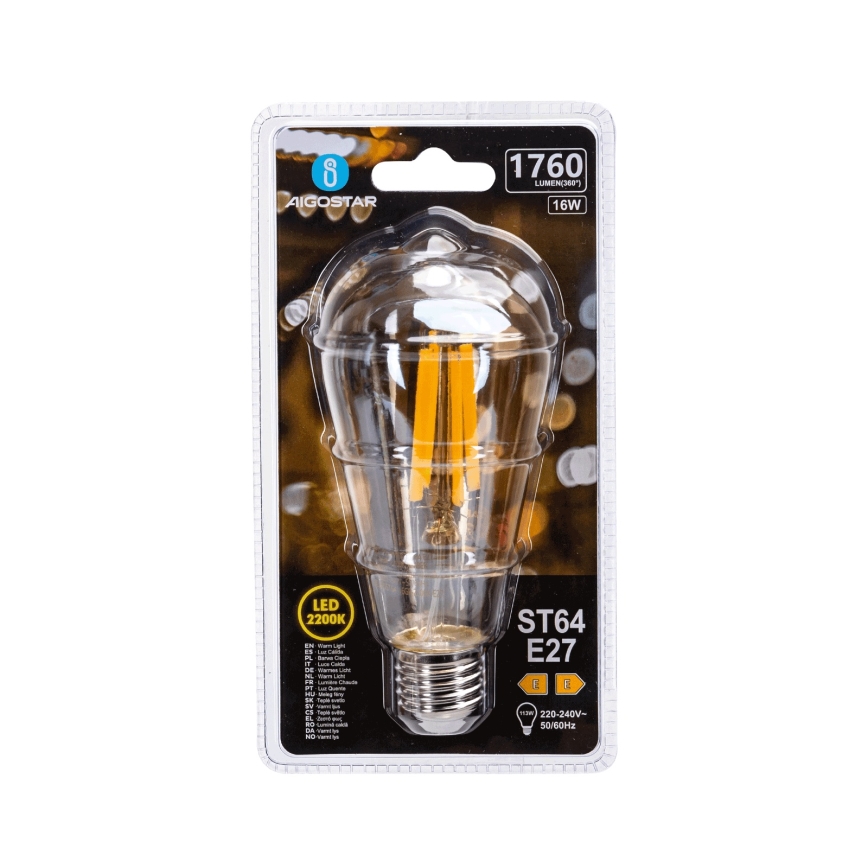 LED Žárovka VINTAGE ST64 E27/16W/230V 2200K - Aigostar