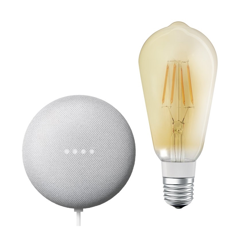 Ledvance - Inteligentní reproduktor Google Nest Mini + LED Stmívatelná žárovka SMART+ E27/5,5W/230V 2400K