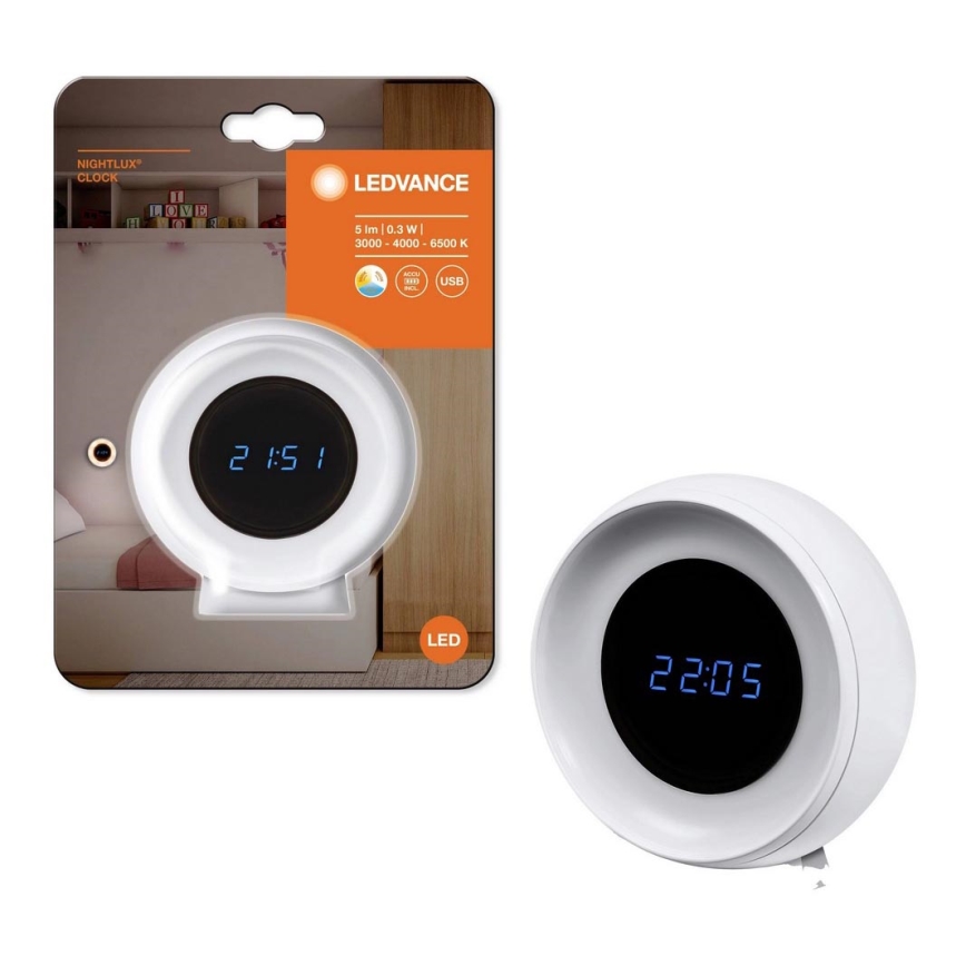 Ledvance - LED Digitální hodiny s podsvícením NIGHTLUX LED/0,3W/5V 1000mAh 3000/4000/6500K