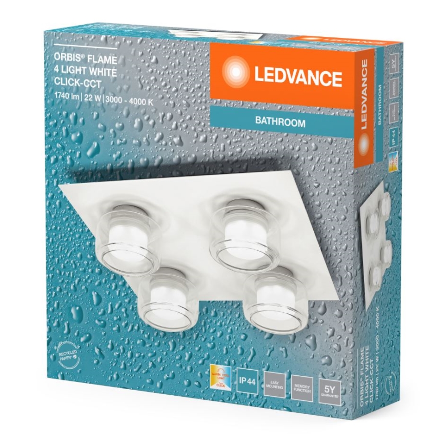 Ledvance - LED Koupelnové stropní svítidlo ORBIS FLAME 4xLED/5,5W/230V 3000/4000K IP44 bílá
