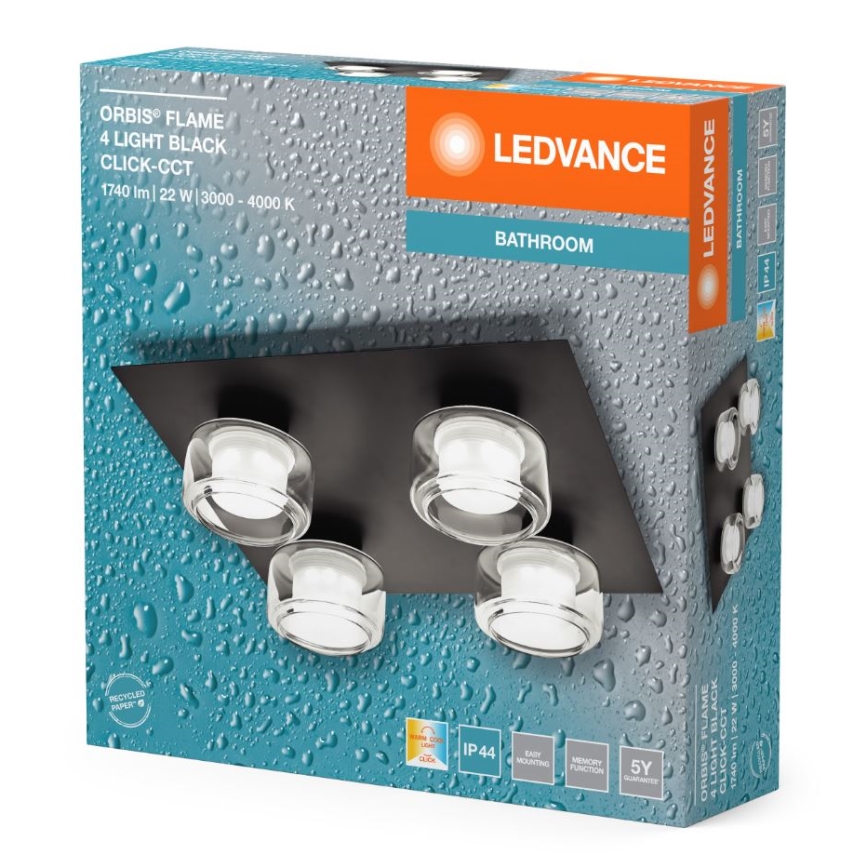 Ledvance - LED Koupelnové stropní svítidlo ORBIS FLAME 4xLED/5,5W/230V 3000/4000K IP44 černá