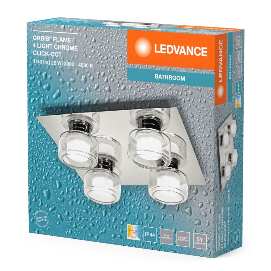 Ledvance - LED Koupelnové stropní svítidlo ORBIS FLAME 4xLED/5,5W/230V 3000/4000K IP44 lesklý chrom