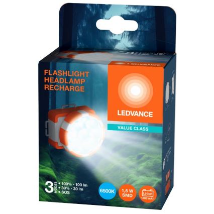 Ledvance - LED Nabíjecí čelovka FLASHLIGHT LED/1,5W/5V 1200 mAh