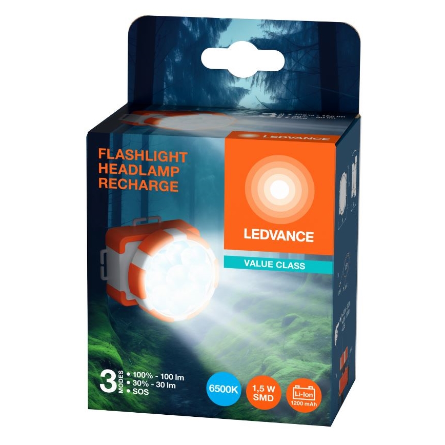 Ledvance - LED Nabíjecí čelovka FLASHLIGHT LED/1,5W/5V 1200 mAh