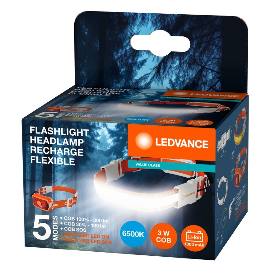 Ledvance - LED Nabíjecí čelovka FLASHLIGHT LED/3W/5V 1000 mAh