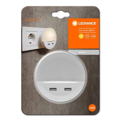 Ledvance - LED Noční svítidlo do zásuvky se senzorem LUNETTA 2xUSB LED/13W/230V