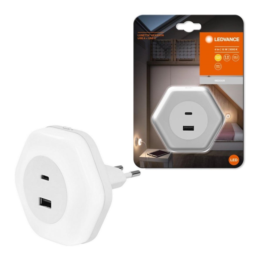 Ledvance - LED Orientační svítidlo do zásuvky s USB LUNETTA LED/15W/230V