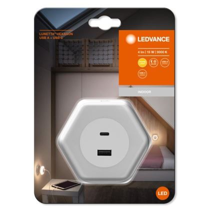 Ledvance - LED Orientační svítidlo do zásuvky s USB LUNETTA LED/15W/230V