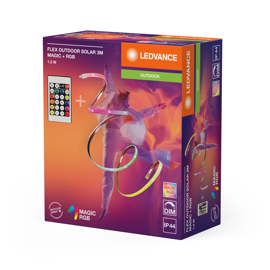 Ledvance - LED RGB Stmívatelný solární pásek FLEX MAGIC 3m LED/1,2W/3,7V 2000 mAh IP44 + dálkové ovládání