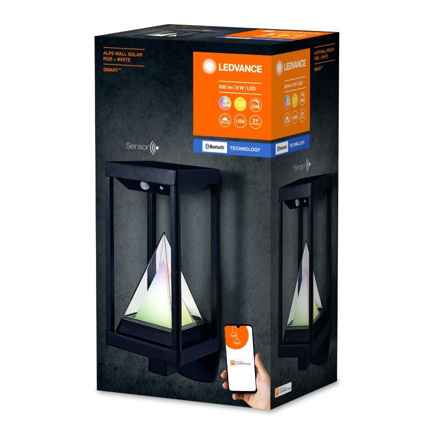 Ledvance - LED RGBW Stmívatelné solární nástěnné svítidlo se senzorem SMART+ ALPS LED/6W/3,7V 3000K IP44
