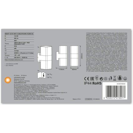 Ledvance - LED RGBW Venkovní nástěnné svítidlo SMART+ CUBE LED/13,5W/230V IP44 Wi-Fi