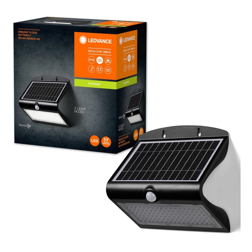 Ledvance - LED Solární nástěnné svítidlo se senzorem BUTTERFLY LED/8W/3,7V 2000 mAh IP65