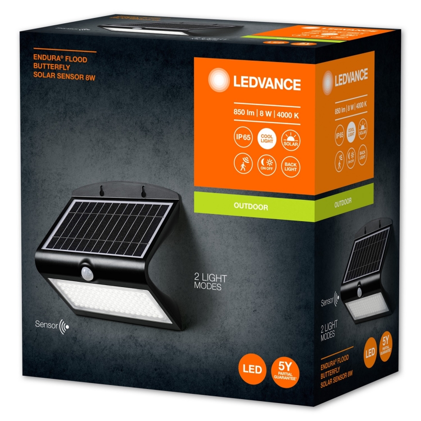 Ledvance - LED Solární nástěnné svítidlo se senzorem BUTTERFLY LED/8W/3,7V 2000 mAh IP65