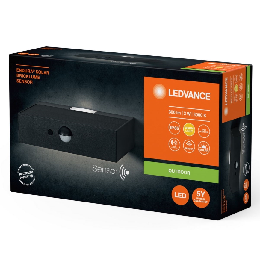 Ledvance - LED Solární nástěnné svítidlo se senzorem pohybu a soumraku ENDURA SOLAR LED/3W/4,2V 1200 mAh IP65