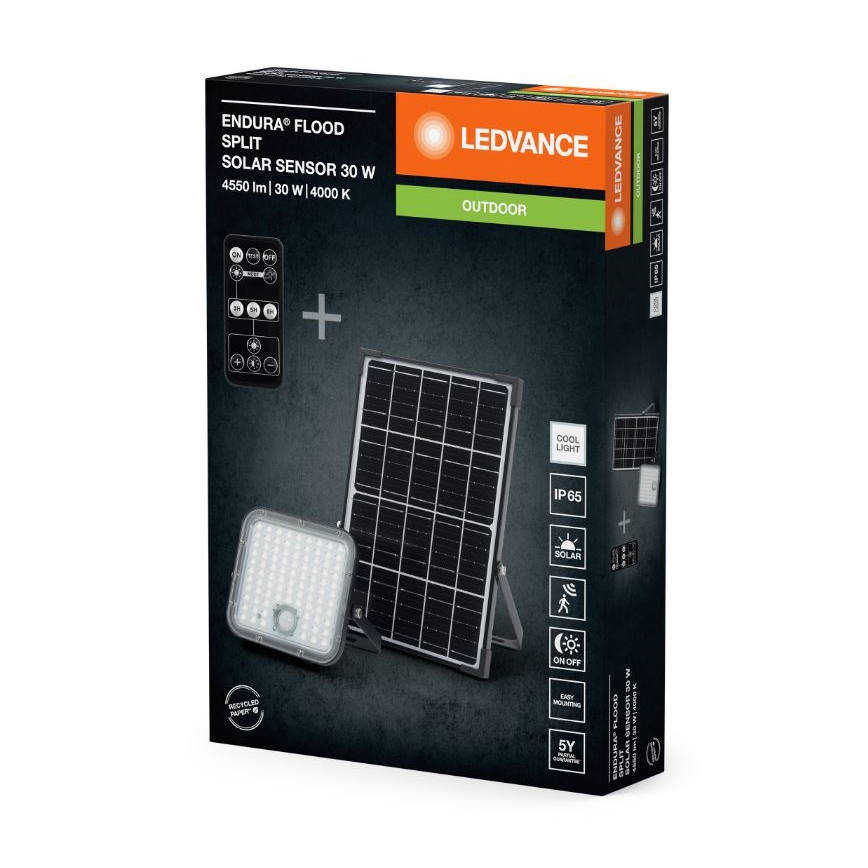 Ledvance - LED Stmívatelný solární reflektor se senzorem FLOOD SPLIT LED/30W/6,4V IP65 + dálkové ovládání