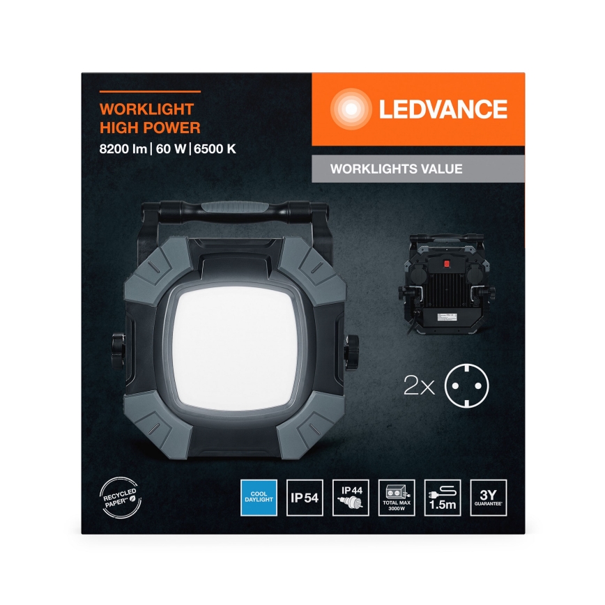 Ledvance - LED Stmívatelné pracovní svítidlo se 2 zásuvkami WORKLIGHT VALUE LED/60W/230V IP54