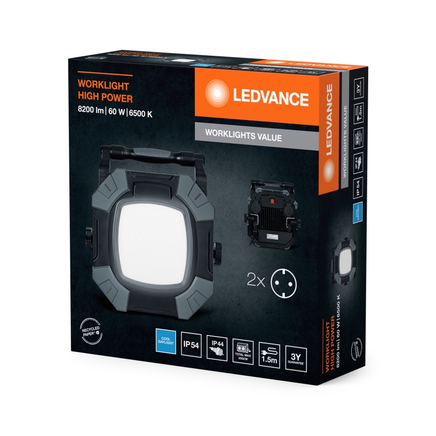 Ledvance - LED Stmívatelné pracovní svítidlo se 2 zásuvkami WORKLIGHT VALUE LED/60W/230V IP54