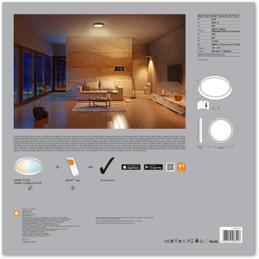 Ledvance - LED Stmívatelné svítidlo SMART+ PLATE LED/24W/230V 3000K-6500K Wi-Fi