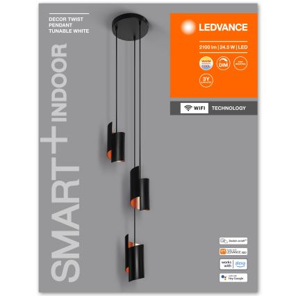 Ledvance - LED Stmívatelný lustr na lanku SMART+ DECOR 3xLED/8W/230V černá Wi-Fi