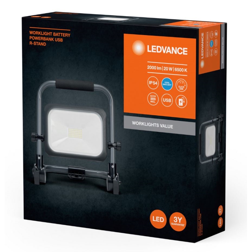 Ledvance - LED Stmívatelný venkovní nabíjecí reflektor WORKLIGHT BATTERY LED/20W/5V 2200 mAh IP54