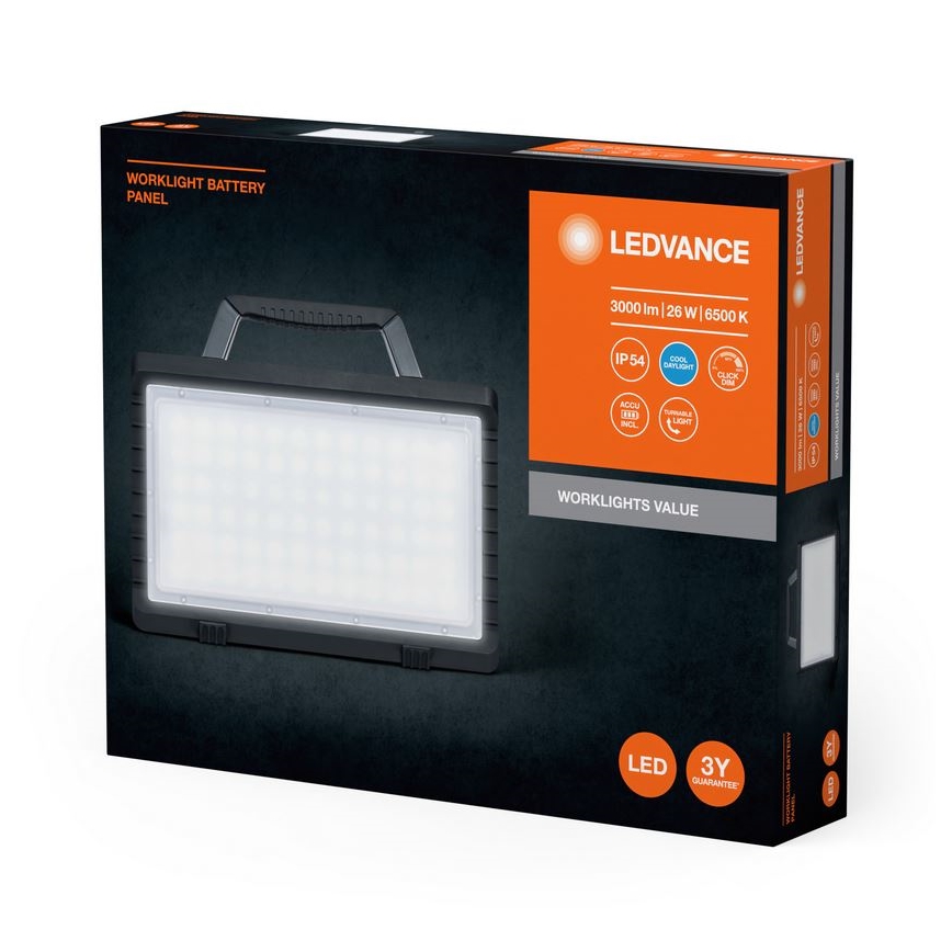 Ledvance - LED Stmívatelný venkovní nabíjecí reflektor WORKLIGHT BATTERY LED/26W/5V 2200 mAh IP54