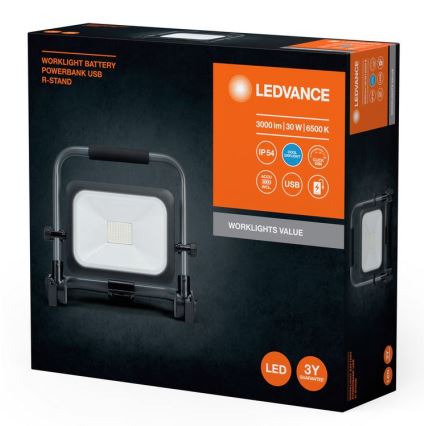 Ledvance - LED Stmívatelný venkovní nabíjecí reflektor WORKLIGHT BATTERY LED/30W/5V 2200 mAh IP54