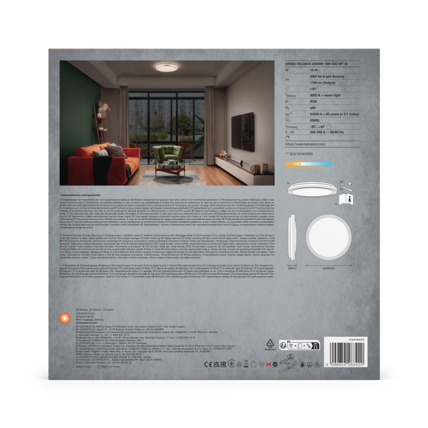 Ledvance - LED Stropní svítidlo ORBIS HELMAN LED/16W/230V pr. 29,5 cm stříbrná