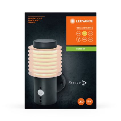 Ledvance - LED Venkovní nástěnné svítidlo se senzorem ENDURA RONDO LED/9,5W/230V IP44 antracit