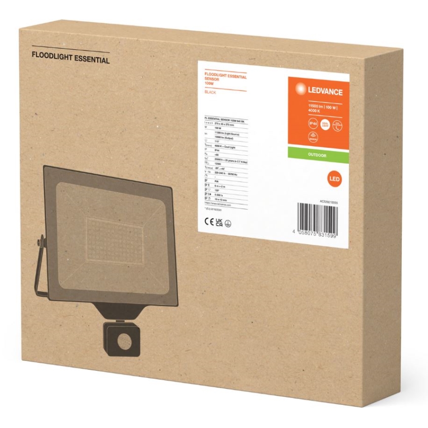Ledvance - LED Venkovní nástěnný reflektor se senzorem FLOODLIGHT ESSENTIAL LED/100W/230V IP65