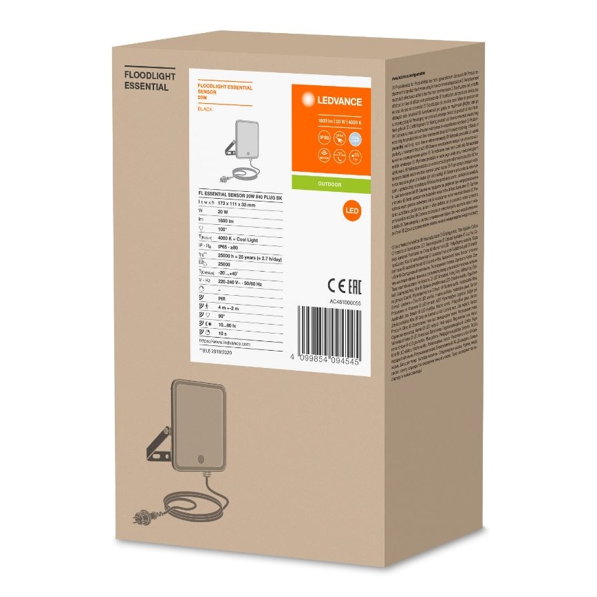 Ledvance - LED Venkovní nástěnný reflektor se senzorem FLOODLIGHT LED/20W/230V IP65