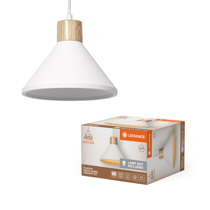 Ledvance - Lustr na lanku DECOR PLASTER 1xE27/25W/230V pr. 22 cm sádra bílá