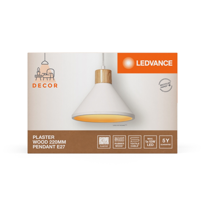 Ledvance - Lustr na lanku DECOR PLASTER 1xE27/25W/230V pr. 22 cm sádra bílá
