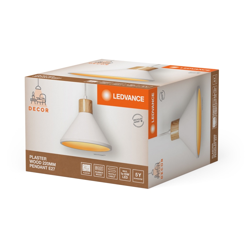 Ledvance - Lustr na lanku DECOR PLASTER 1xE27/25W/230V pr. 22 cm sádra bílá