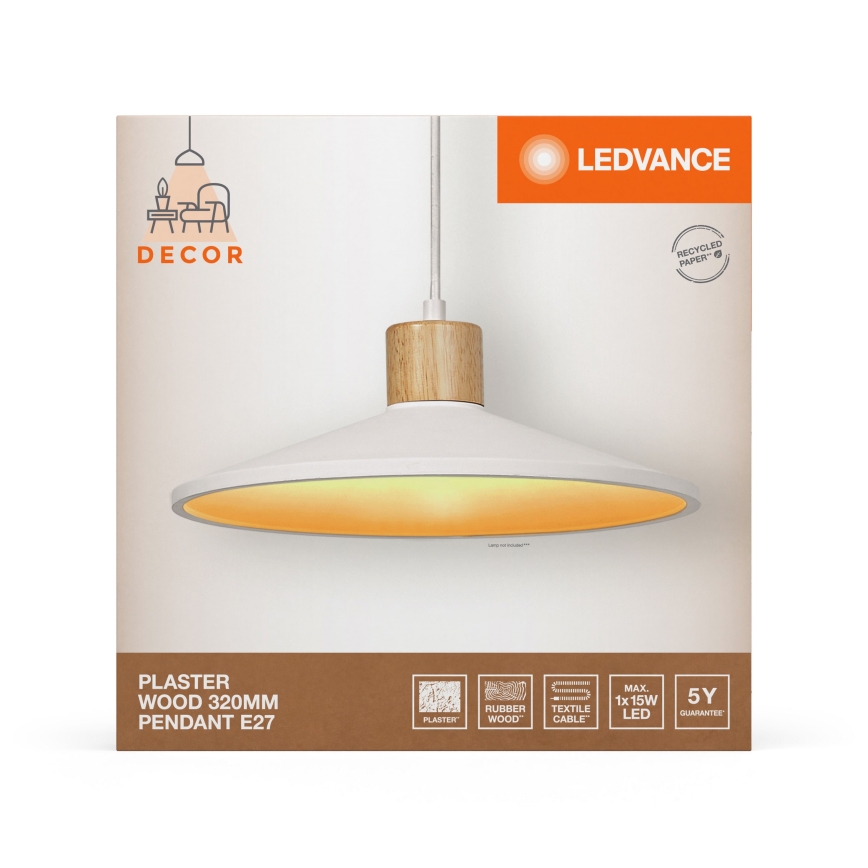 Ledvance - Lustr na lanku DECOR PLASTER 1xE27/25W/230V pr. 32 cm sádra bílá