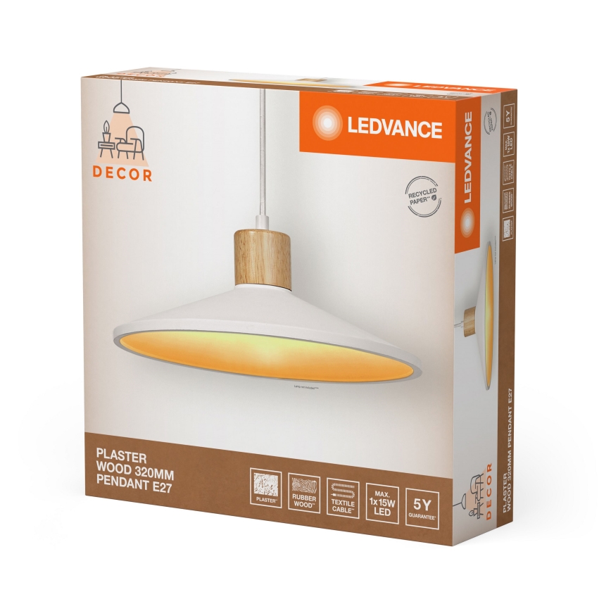 Ledvance - Lustr na lanku DECOR PLASTER 1xE27/25W/230V pr. 32 cm sádra bílá